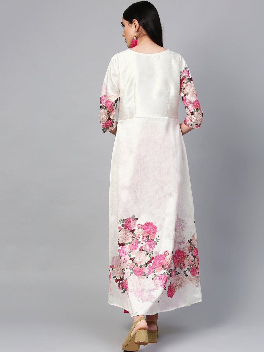 Ahalyaa Off-White & Pink Printed Kurta with Palazzo | Grocsy