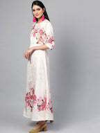 Ahalyaa Off-White & Pink Printed Kurta with Palazzo | Grocsy