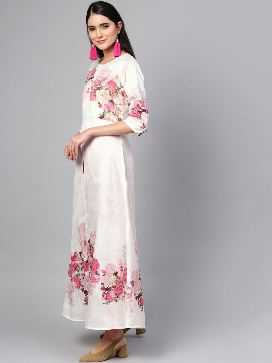 Ahalyaa Off-White & Pink Printed Kurta with Palazzo | Grocsy