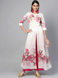 Ahalyaa Off-White & Pink Printed Kurta with Palazzo | Grocsy