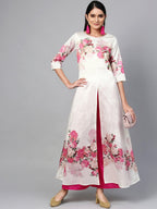 Ahalyaa Off-White & Pink Printed Kurta with Palazzo | Grocsy