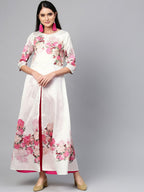 Ahalyaa Off-White & Pink Printed Kurta with Palazzo | Grocsy