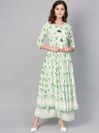 Ahalyaa Green Round Neck Assymetrical Floral Kurta with Palazzo | Grocsy
