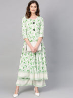 Ahalyaa Green Round Neck Assymetrical Floral Kurta with Palazzo | Grocsy