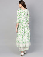 Ahalyaa Green Round Neck Assymetrical Floral Kurta with Palazzo | Grocsy