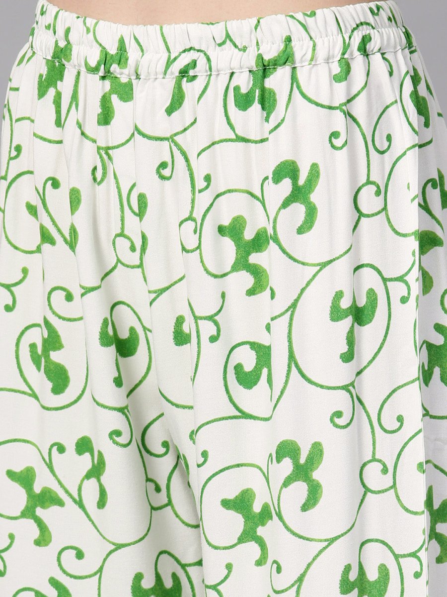 Ahalyaa Green Round Neck Assymetrical Floral Kurta with Palazzo | Grocsy