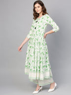 Ahalyaa Green Round Neck Assymetrical Floral Kurta with Palazzo | Grocsy