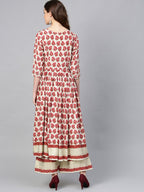 Ahalyaa Multi-color Round Neck Asymmetrical Floral Kurta with Palazzo | Grocsy