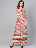 Ahalyaa Multi-color Round Neck Asymmetrical Floral Kurta with Palazzo | Grocsy