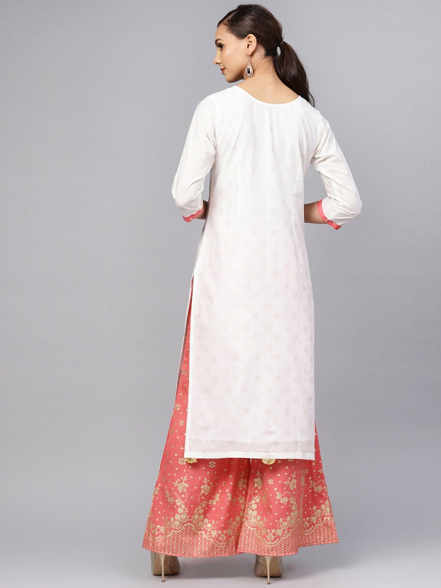 Ahalyaa White and Gold Printed Straight Kurta Set | Grocsy
