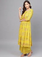 Ahalyaa Yellow Frock Suit with Plazzo | Grocsy