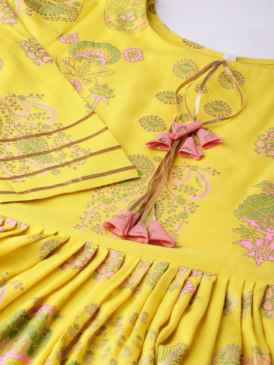 Ahalyaa Yellow Frock Suit with Plazzo | Grocsy