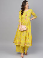 Ahalyaa Yellow Frock Suit with Plazzo | Grocsy
