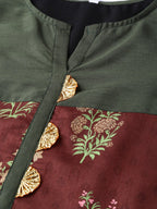 Ahalyaa Brown & Olive Green Printed Kurta with Palazzo | Grocsy