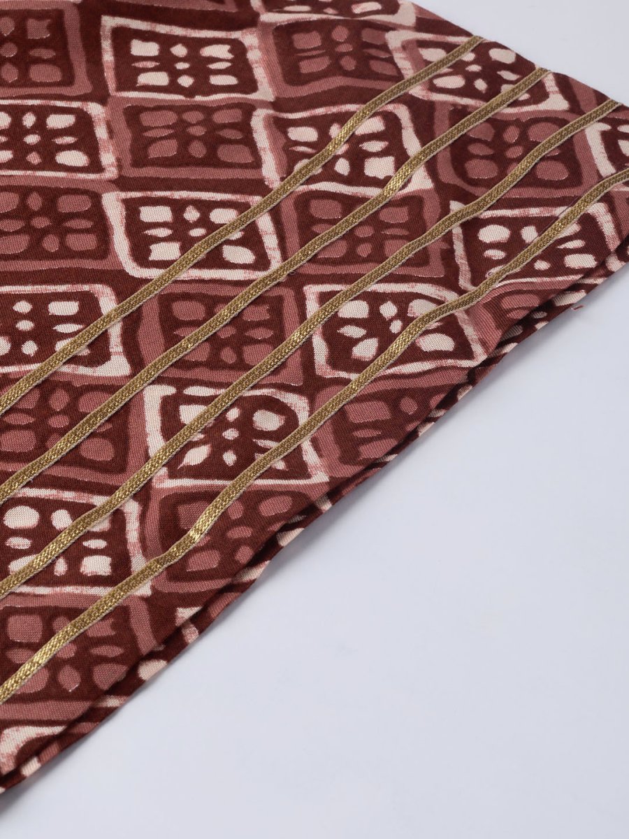 Ahalyaa Women Maroon & Off-White Printed A-Line Kurta with Palazzos | Grocsy
