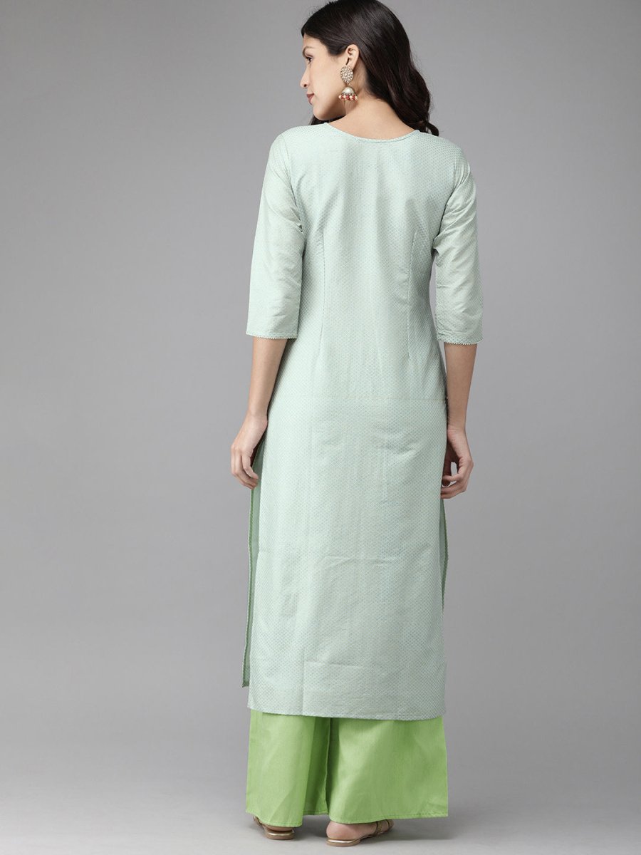 Ahalyaa Women Turquoise Blue & Gold-Toned Foil Printed Kurta with Palazzos | Grocsy