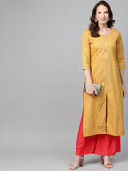 Ahalyaa Mustard Yellow & Coral Red Printed Kurta with Palazzo | Grocsy