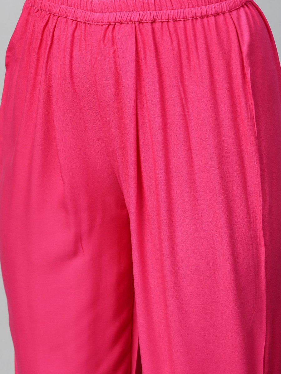 Ahalyaa Women Navy Blue & Pink Colourblocked Kurta with Trousers | Grocsy