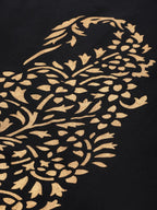Ahalyaa Women Black & Golden Foil Print Kurta With Palazzo | Grocsy