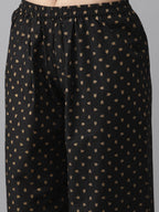 Ahalyaa Women Black & Golden Foil Print Kurta With Palazzo | Grocsy