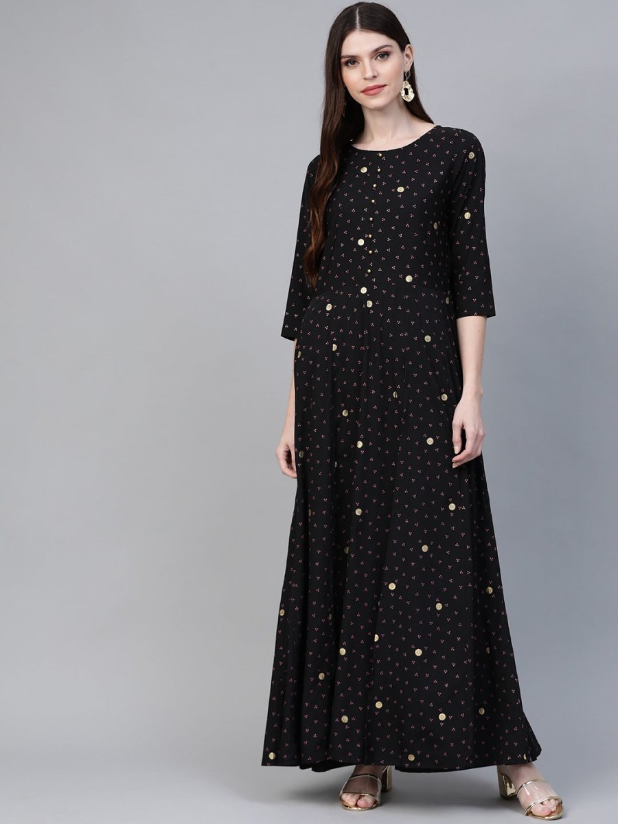Ahalyaa Black & Pink High Slit Bandhani Khari Printed Anarkali Kurta with Palazzos | Grocsy