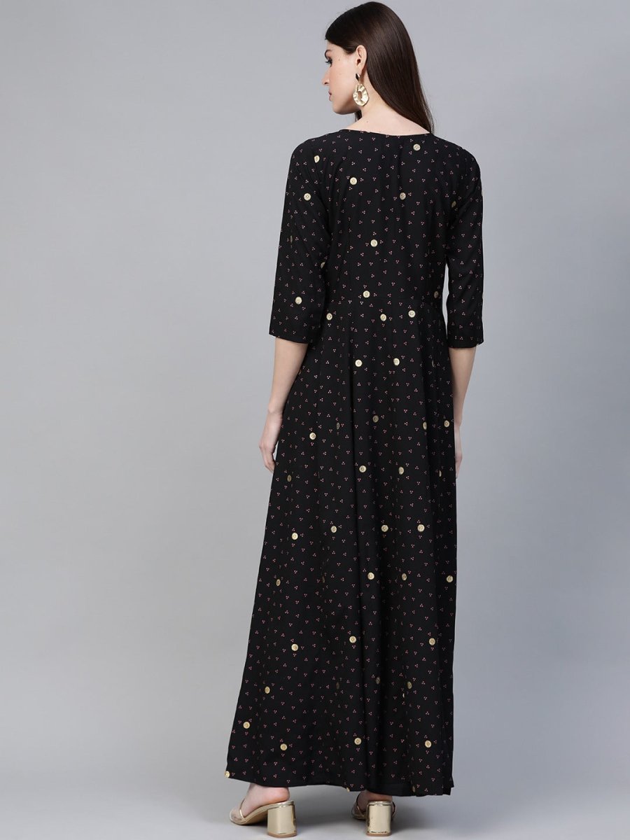 Ahalyaa Black & Pink High Slit Bandhani Khari Printed Anarkali Kurta with Palazzos | Grocsy
