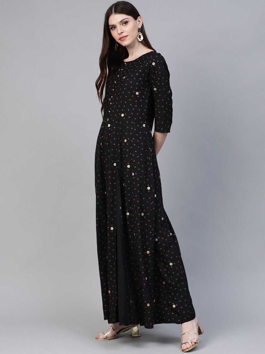 Ahalyaa Black & Pink High Slit Bandhani Khari Printed Anarkali Kurta with Palazzos | Grocsy