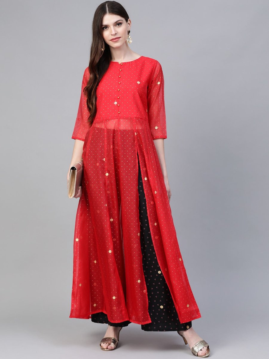 Ahalyaa Bandhani Print Anarkali Kurta with Palazzo | Grocsy