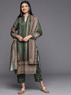 Ahalyaa Women Green Printed Gotta Patti Velvet Kurta with Trousers & With Dupatta | Grocsy
