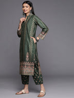 Ahalyaa Women Green Printed Gotta Patti Velvet Kurta with Trousers & With Dupatta | Grocsy