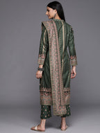Ahalyaa Women Green Printed Gotta Patti Velvet Kurta with Trousers & With Dupatta | Grocsy