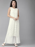 Ahalyaa White Embellished Kurta With Palazzo Set | Grocsy