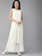 Ahalyaa White Embellished Kurta With Palazzo Set | Grocsy