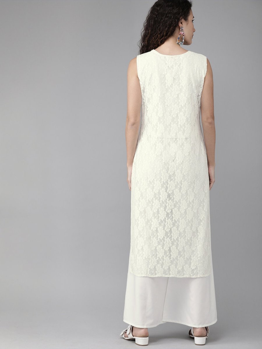 Ahalyaa White Embellished Kurta With Palazzo Set | Grocsy