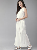 Ahalyaa White Embellished Kurta With Palazzo Set | Grocsy