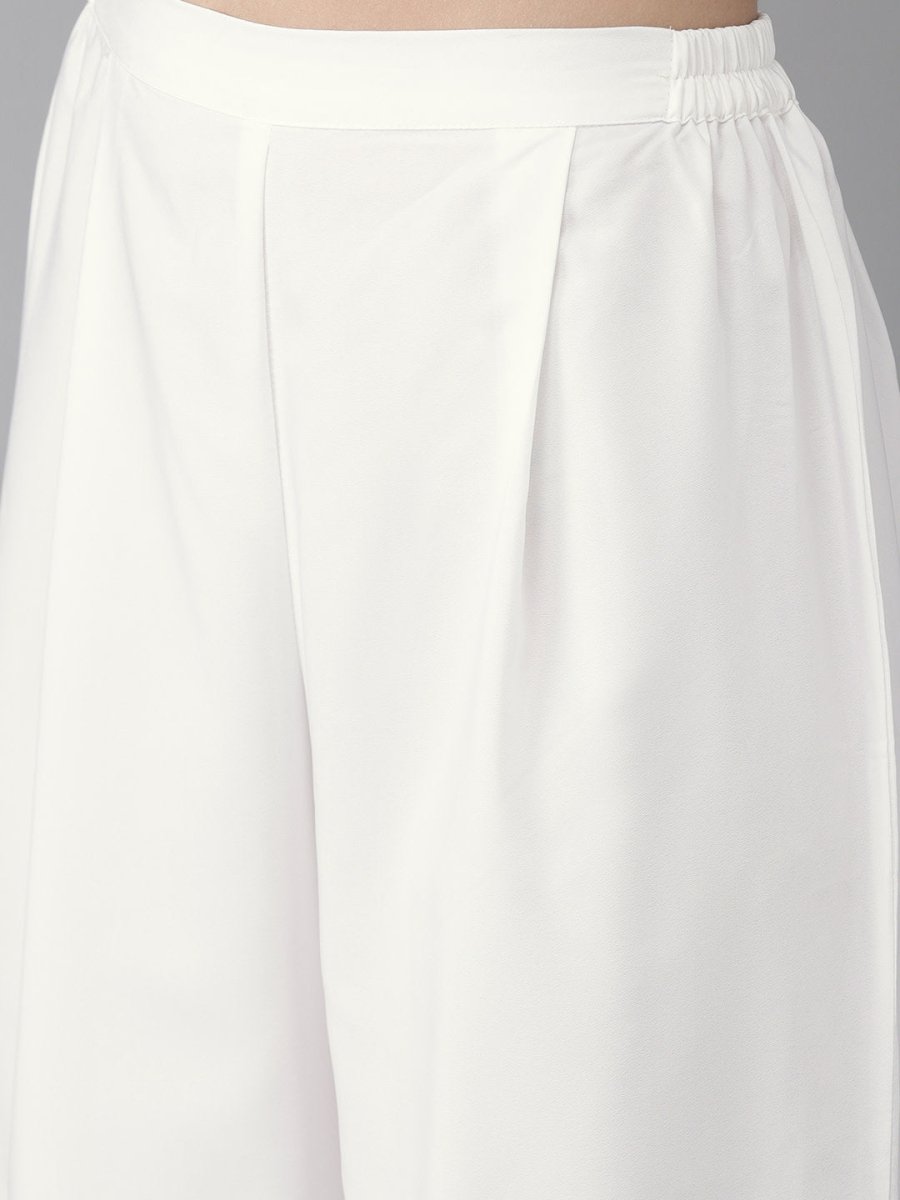 Ahalyaa White Embellished Kurta With Palazzo Set | Grocsy