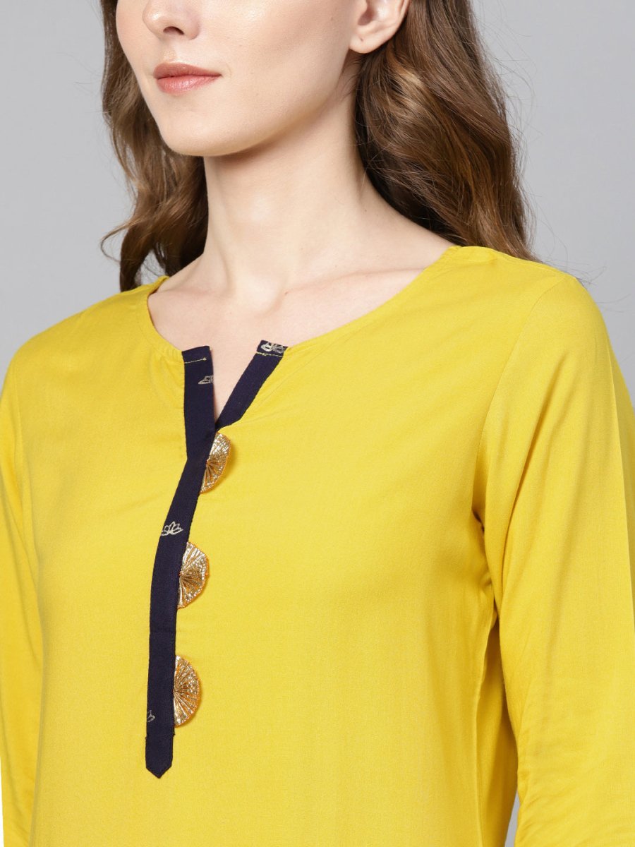 Ahalyaa Yellow Solid Straight Kurta For women | Grocsy
