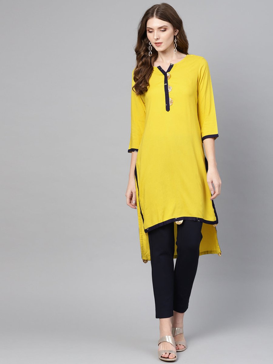 Ahalyaa Yellow Solid Straight Kurta For women | Grocsy