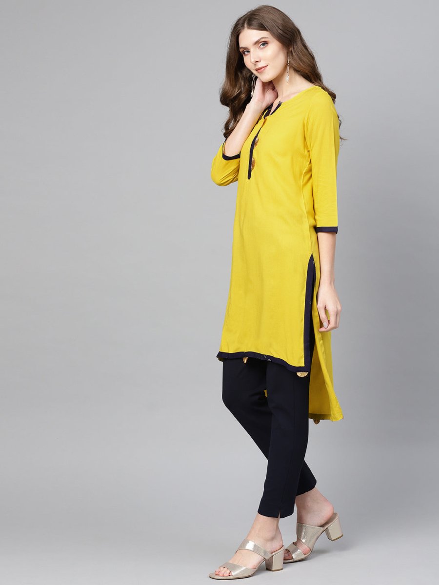 Ahalyaa Yellow Solid Straight Kurta For women | Grocsy