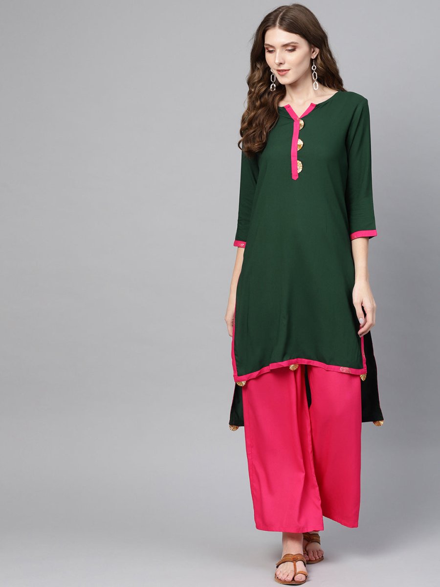 Ahalyaa Green Solid Straight Kurta for women | Grocsy