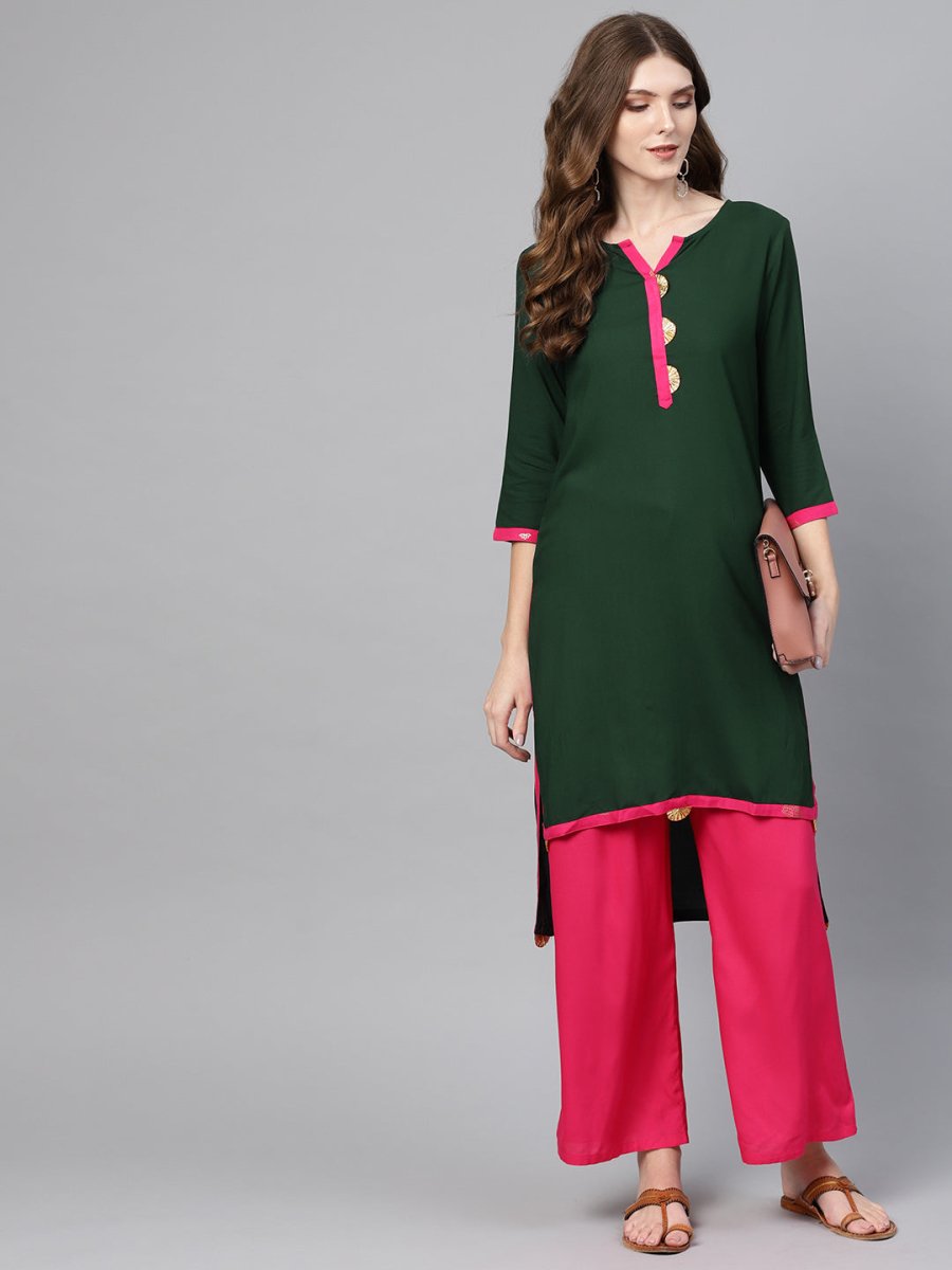 Ahalyaa Green Solid Straight Kurta for women | Grocsy