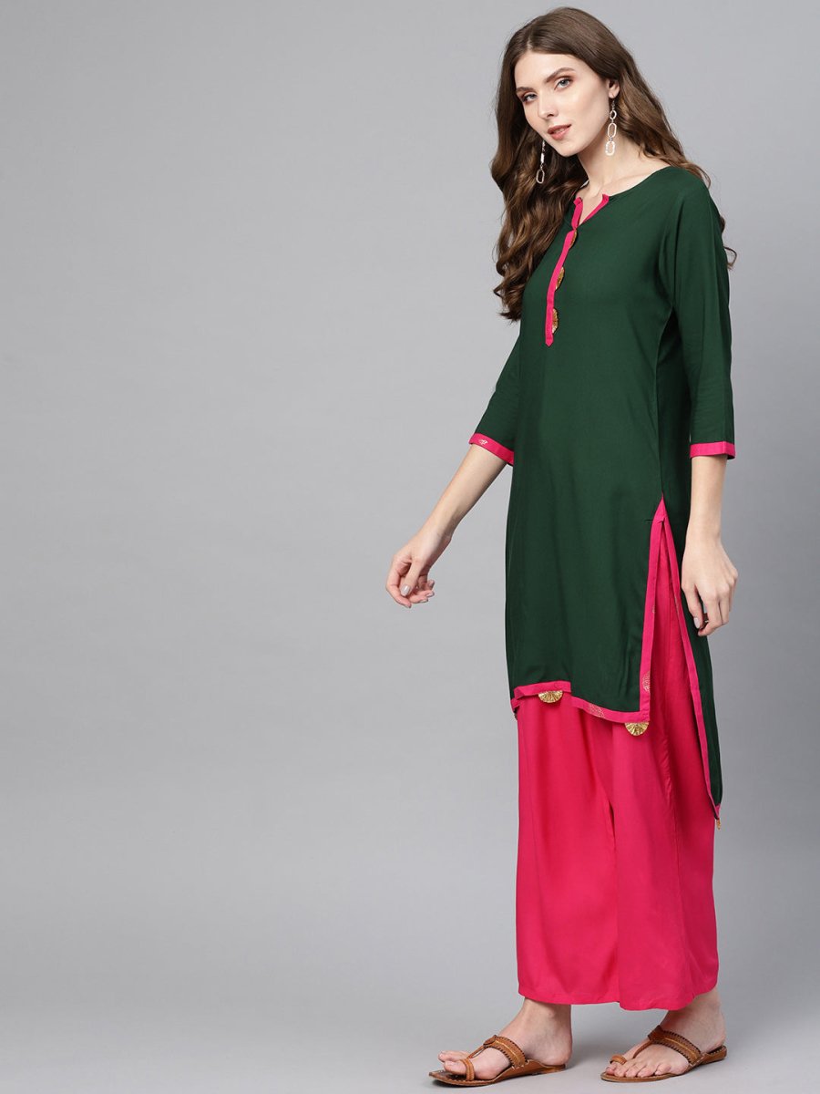 Ahalyaa Green Solid Straight Kurta for women | Grocsy