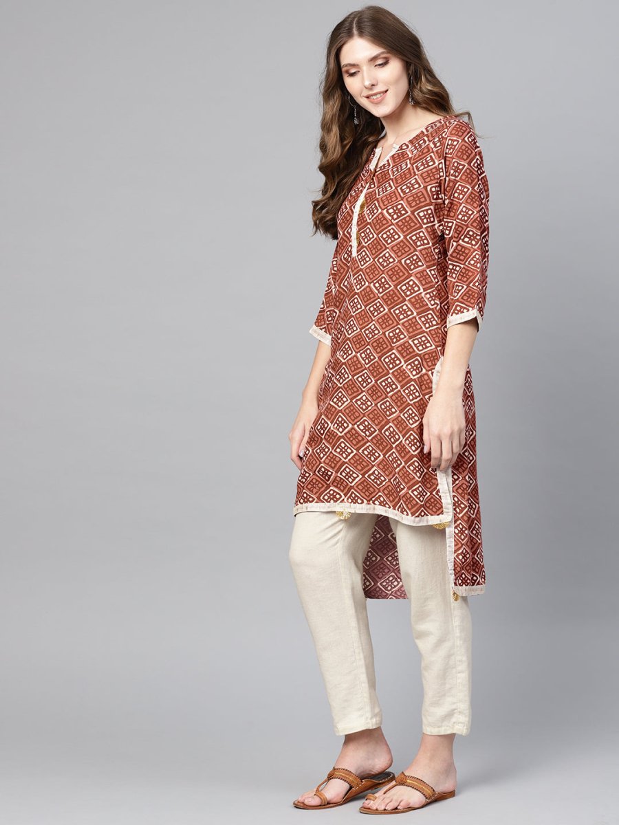 Ahalyaa Brown Printed Straight kurta | Grocsy
