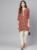 Ahalyaa Brown Printed Straight kurta | Grocsy