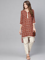 Ahalyaa Brown Printed Straight kurta | Grocsy