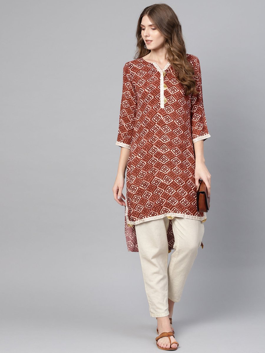 Ahalyaa Brown Printed Straight kurta | Grocsy