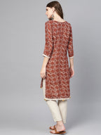 Ahalyaa Brown Printed Straight kurta | Grocsy