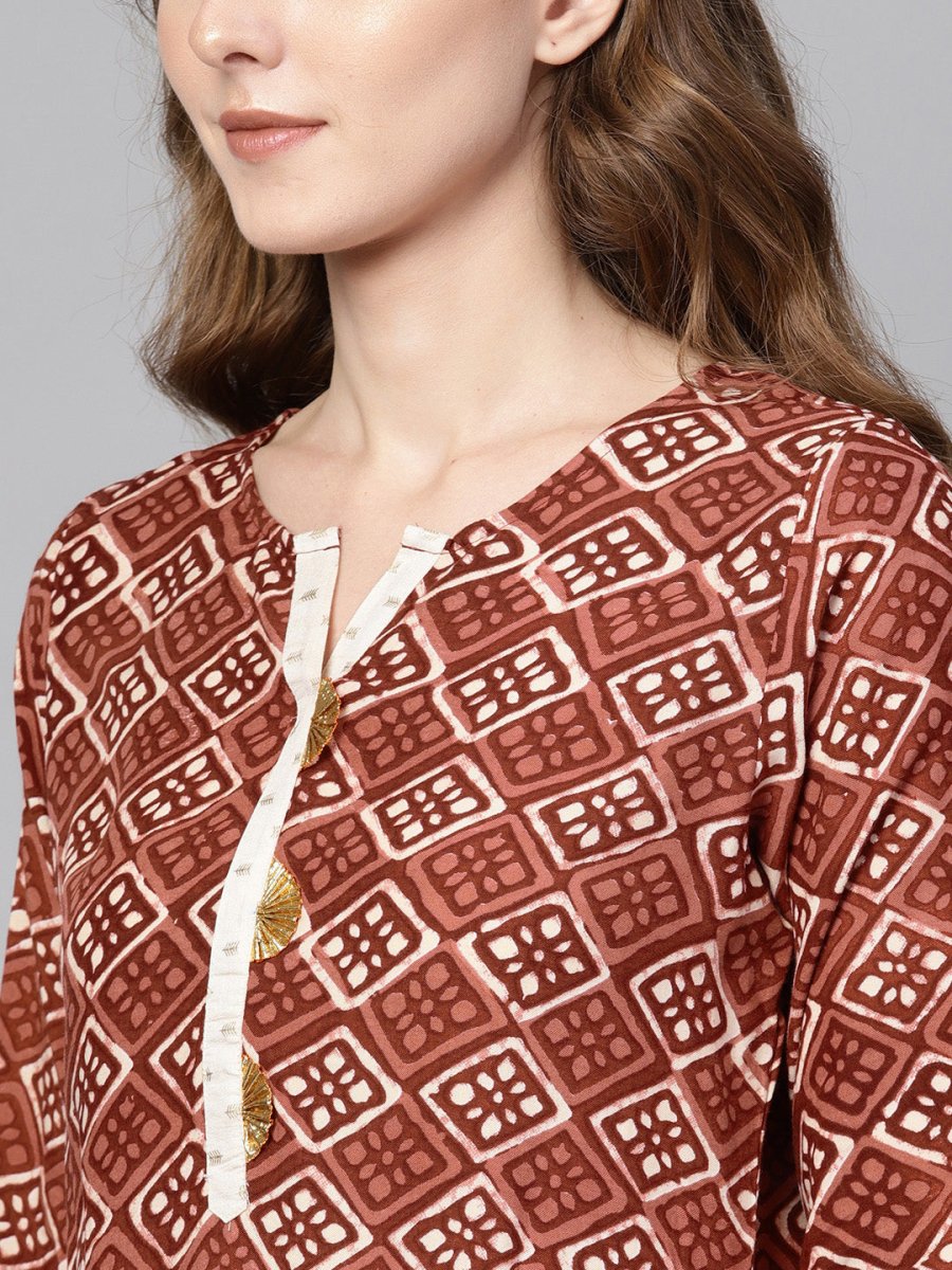 Ahalyaa Brown Printed Straight kurta | Grocsy