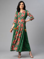 Ahalyaa Viscose Rayon Green Floral Printed Kurta | Grocsy