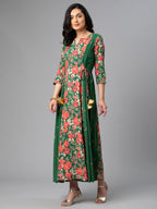 Ahalyaa Viscose Rayon Green Floral Printed Kurta | Grocsy